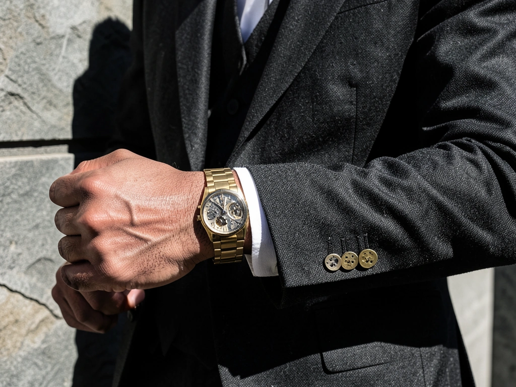 Tailored suit and luxury watch detail